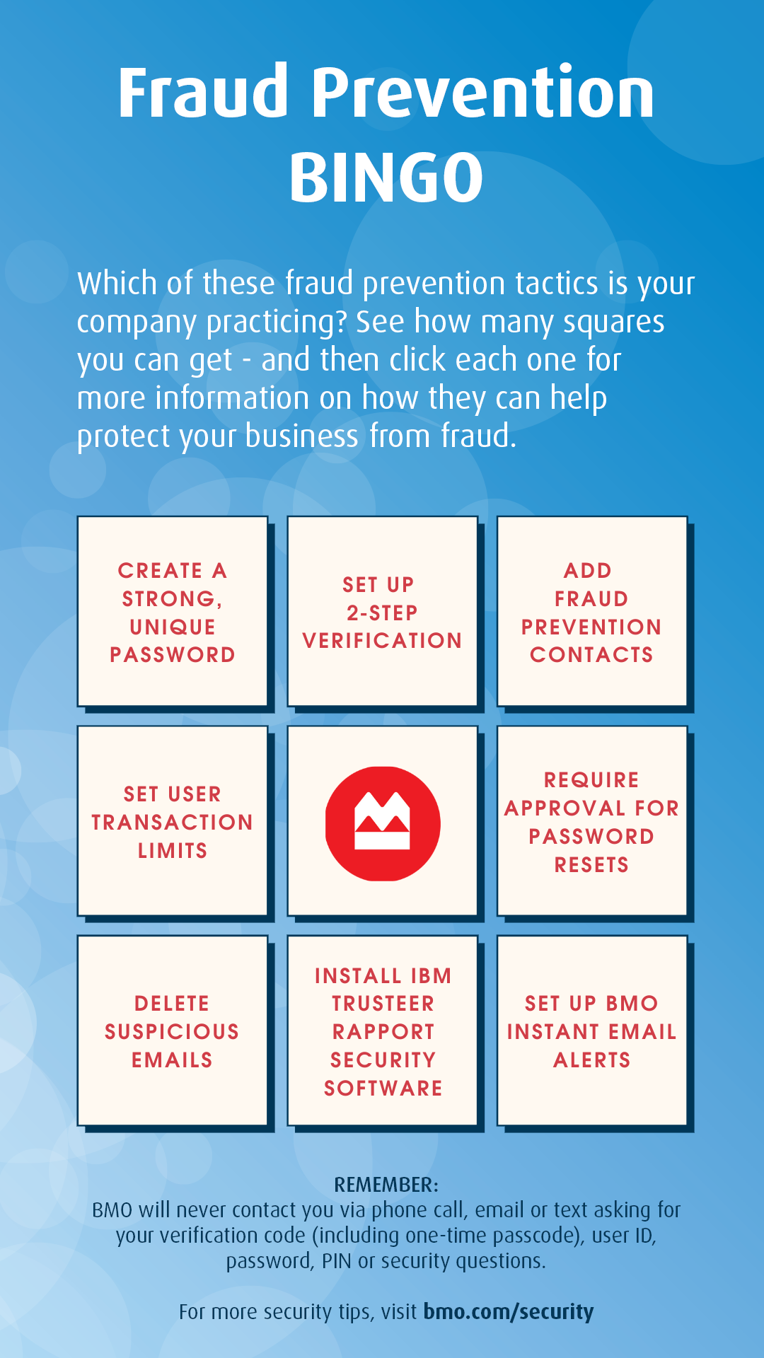 Fraud Prevention Bingo card